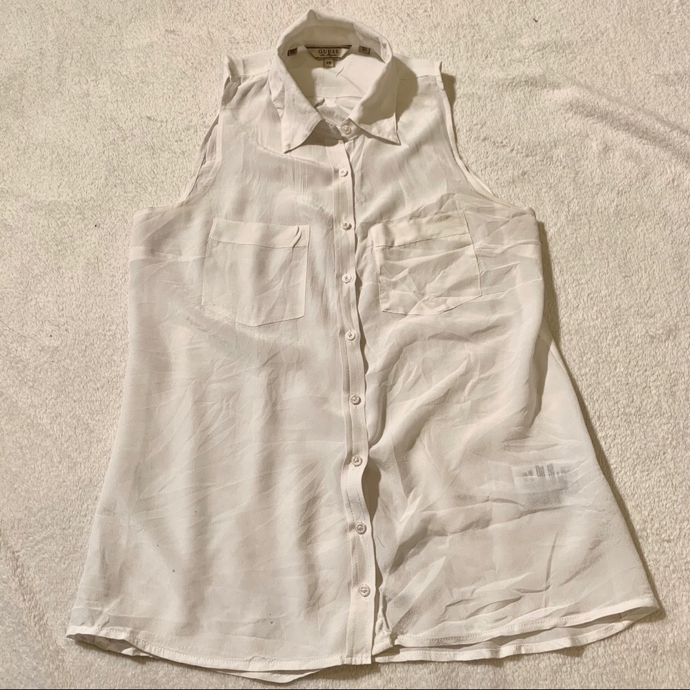 Guess White Button Up Top Sleeveless